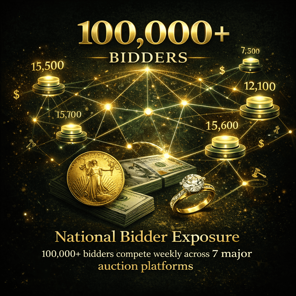 National bidder exposure for coins bullion and collectibles across major auction platforms